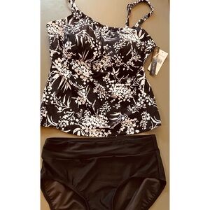 Suit Yourself tankini swimsuit in black and white floral print